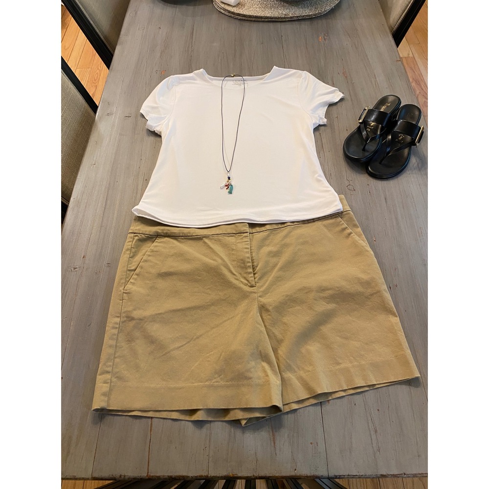 LOFT The Riviera Short Womens 14 Tan Khaki Chino Cotton Stretch Mid Rise Shorts